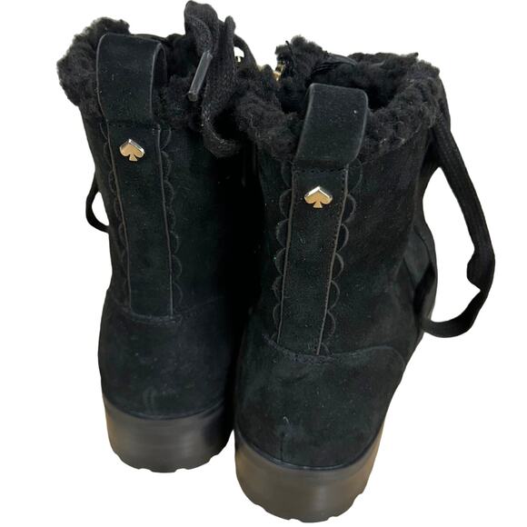 Kate Spade NWOB Raegan Shearling Lug Sole Lace Up Black Suede Boots Size 5B - Picture 3 of 9